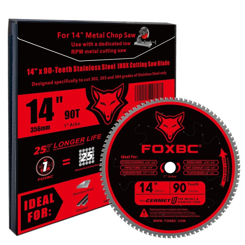 FOXBC 14 Inch Stainless Steel Metal Cutting Saw Blade 90 Tooth for Evolution 14 Inch Metal Saw and Other Low RPM saws, Cermet Carbide Up to 5X Longer Life - Image 3